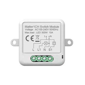 1 штука Matter Wifi Smart Switch Белый ПК, с которым работает Tuya Smart Life для Homekit Alexa Google Home