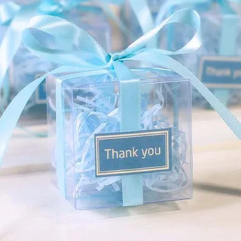 100 шт. / лот Прозрачная квадратная Подарочная коробка из ПВХ на День Рождения, держатель для свадебных подарков, Прозрачные коробки для шоколадных конфет 5x5x5 см