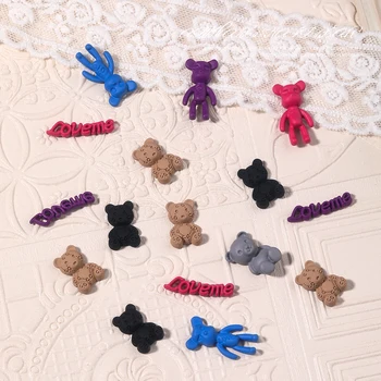10шт 3D Милый Розовый Синий Жестокий Медведь Украшения Для ногтей из сплава Кукольный Медведь Подвески Для ногтей Kawaii DIY Аксессуары для нейл-арта