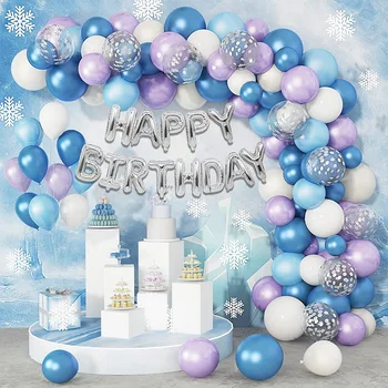 123 штуки фиолетово-синих серебряных снежных шаров с Днем Рождения, комплект гирляндной арки для вечеринки в честь дня рождения девочек, украшения для Душа ребенка