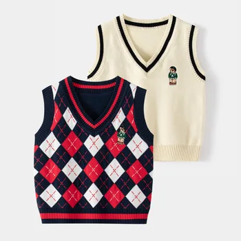 2023 Ins, Новый модный жилет-свитер для мальчиков, Детский осенне-зимний жилет без рукавов, Вязаный свитер для мальчиков, жилет
