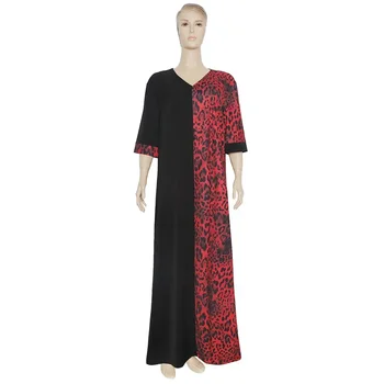 2023 Африканское Женское Свободное платье в стиле Пэчворк с V-образным вырезом и Леопардовым Принтом размера Плюс в африканском стиле S9059
