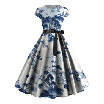 2024 Женское Летнее Темпераментное платье с цветочным принтом, элегантное платье длиной до колен с коротким рукавом, винтажные модные повседневные платья для вечеринок