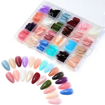 24 Цветных набора для наращивания ногтей средней площади, Цветные Прямые накладные ногти, Полное покрытие искусственных ногтей, Декор для маникюра