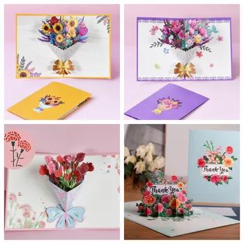 3D Fashion Flower Card 3D Pop Up Greeting Cards Flower Cards and Envelopes 3D -Модные цветочные открытки 3D всплывающие цветы