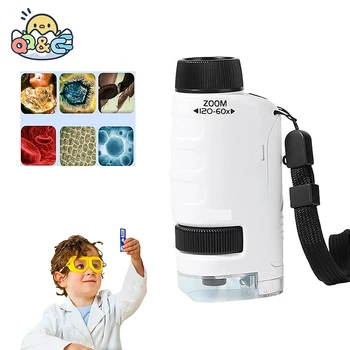 60X-120X Детский Микроскоп Портативный Ручной Микроскоп Биология Развивающие Игрушки Научный Эксперимент Стволовые наборы для Детей