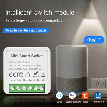 Aubess Tuya WiFi MiNi Smart Switch С Энергетическим Монитором 16A 2-полосный Таймер Управления Беспроводной Переключатель Работает С Alexa Google Home Alice
