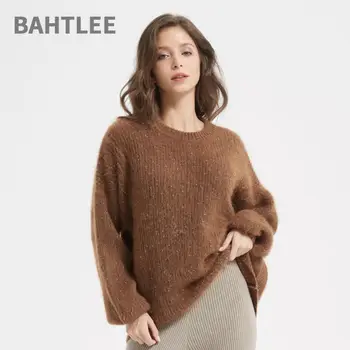 BAHTLEE Winter Woman Свитер из тончайшей шерсти Альпаки, Пуловер С длинными рукавами и круглым вырезом, Свободный жаккардовый трикотаж
