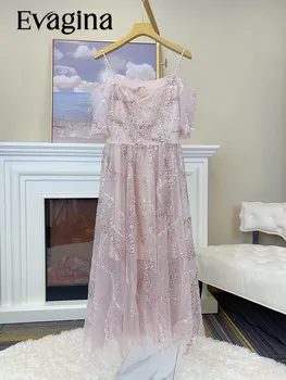 Evagina/ Новое модное дизайнерское платье от Хай-стрит, женское платье с вырезом лодочкой, рукава Реглан, расшитое бисером, блестками, сексуальное милое розовое платье-комбинация