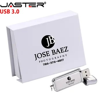 JASTER Квадратные кожаные флешки USB 3.0 128 ГБ с КОРОБКОЙ Бесплатный флеш-накопитель 64 ГБ 32 ГБ для ноутбука Memory Stick Креативный подарочный U-диск