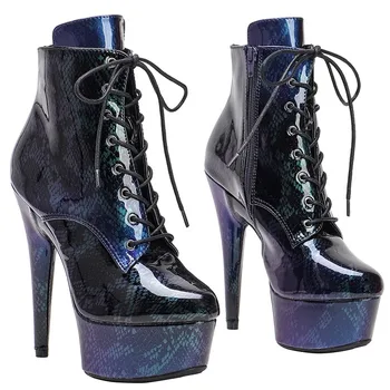 LAIJIANJINXIA/ Новые Женские Вечерние ботинки на платформе и высоком каблуке из искусственной кожи 15 см/6 дюймов, Современные ботинки для танцев на шесте 023