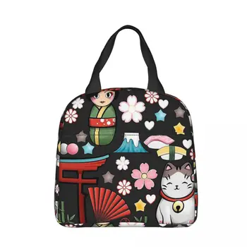 Maneki Neko Lucky Cat, Изолированные сумки для ланча, сумка-холодильник, контейнер для ланча, Кокеши, Японская кукла, Ланч-бокс, сумка для еды, Колледж