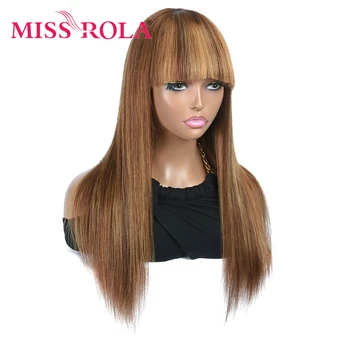 MISS ROLA Машинные парики из человеческих волос с челкой Перуанские 100% Натуральные волосы Remy 180% Плотность 99J Блонд 27 Натуральный цвет