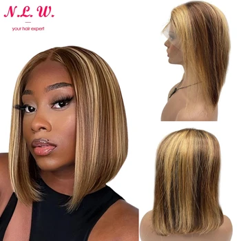 N.L.W P4/27 цветные кружевные передние парики из человеческих волос 13 * 4 короткий Боб прямые человеческие парики 12 дюймов фронтальные волосы для женщин 180% плотности