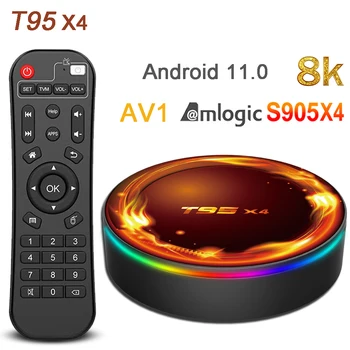 T95X4 Amlogic S905X4 Smart TV Box Android 11,0 4 ГБ 64 ГБ AV1 8K HD 2,4 ГГц и 5 ГГЦ Двойной WiFi BT4.0 телеприставка медиаплеер 4G32G