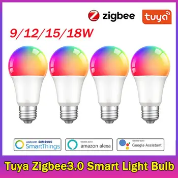 Tuya 9/12/15/18 Вт Zigbee3.0 E27 Умная Волшебная Лампа с регулируемой яркостью RGBCW LED Light Smart Life App Control Поддержка Alexa Google Home Alice
