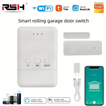 Tuya Wireless WiFi Smart Garage Door Opener Controller Приложение Пульт дистанционного управления Монитор открытия Закрытия Совместим с Alexa Google Home