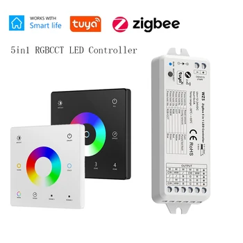 Tuya Zigbee 3.0 RGB + CCT Светодиодный Контроллер С Диммером RGBCW Strip 12V 24V 4-зонная Сенсорная Панель Дистанционного управления Alexa Google Home Smart Life APP
