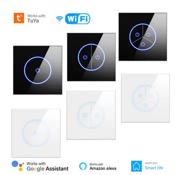 WIFI Tuya Smart Switch 10A EU 1/2/3Gang Выключатель света, Стеклянная панель, Сенсорный выключатель, Alexa Google Home, Голосовое управление для умной жизни