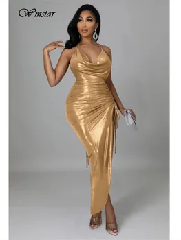 Wmstar Party Dresses Женская Рождественская комбинация с драпировкой и V-образным вырезом, сексуальное роскошное элегантное Макси-платье, наряды для дня рождения, Оптовая продажа, прямая поставка