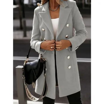 Y2K INS Элегантный Двубортный пиджак с длинным рукавом и лацканами, Блейзер, верхняя одежда, Осенне-зимнее шерстяное пальто для женщин 2023 г.