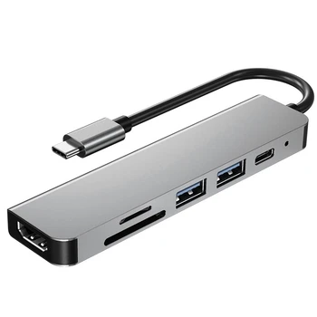 Адаптер-концентратор USB Type C 6 В 1 с поддержкой 4K 30 Гц многопортовый кардридер USB3.0 TF PD Видео с несколькими портами адаптера