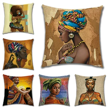 Африканская девушка, Леди, картина маслом, Декоративная подушка, Чернокожие женщины, украшение для дома, наволочка для дивана, Льняная наволочка для подушки