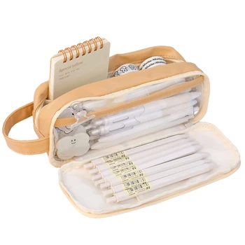 Белая двухслойная сумка для карандашей, пеналы большой емкости для хранения мелких предметов или аксессуаров