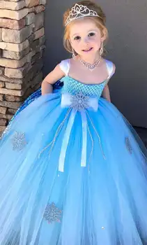 Белое платье принцессы для девочек, детское синее платье-пачка из тюля, бальное платье с короной, детский праздничный костюм, платья для косплея