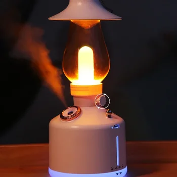 Беспроводной увлажнитель воздуха, походная лампа, диффузор для ароматерапии со светодиодной подсветкой, заряжаемая через USB Ретро-керосиновая лампа, туманообразователь для дома
