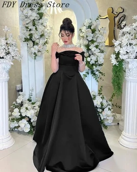 Винтажные черные атласные вечерние платья, расшитые бисером, с короткими рукавами, выпускные платья длиной до пола, вечерние платья vestidos de fiesta
