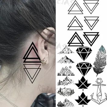 Временные татуировки в виде черного геометрического треугольника для женщин и взрослых, Горный Бриллиант, Перо, Кленовый лист, поддельная татуировка, наклейка