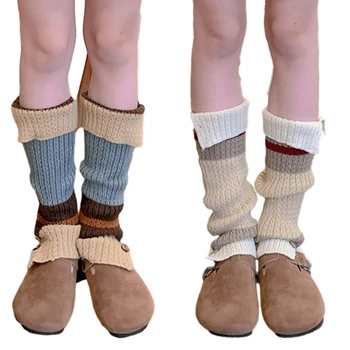 Вязаные зимние Теплые гетры, длинные носки, манжеты для ботинок, Вязаные Леггинсы, чулки, наколенники в стиле пэчворк, рукав
