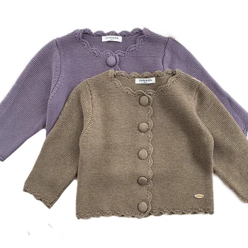 Вязаные кардиганы для малышей, осеннее пальто для маленьких девочек, детский свитер, ретро-трикотаж для новорожденных, хлопковая детская куртка с длинными рукавами, топы, свитер