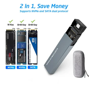 Двойной протокол M2 NVMe NGFF SATA SSD Case 10 Гбит/с HDD SSD Box к USB3.1 Внешний корпус Box для 2230 2242 2260 2280 M/B & M Key