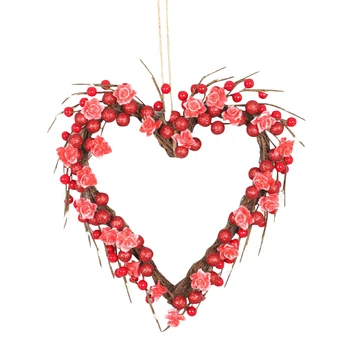 Декоративный венок в форме сердца на День Святого Валентина, подвесные гирлянды с красными искусственными розами, со светом/ без света