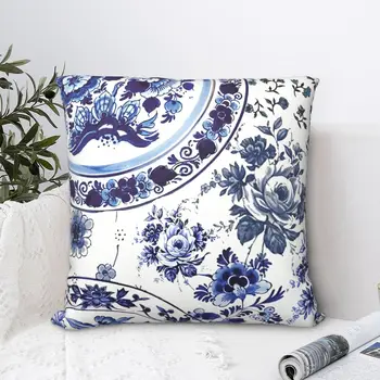Делфтский синий принт, наволочка, цветочные цветы, чехлы для подушек для рюкзаков, многоразовые с принтом 