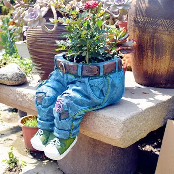 Держатель для растений Яркий Внешний Вид Цветочный Горшок Прочная Конструкция Креативное Украшение сада в синих джинсах Плантатор Украшение сада