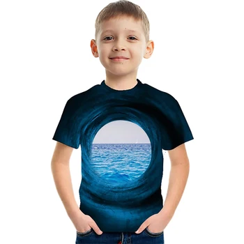 Детская футболка для мальчиков, футболка с изображением животного Динозавра, Короткий рукав, круглый вырез, детский топ, повседневный 3D принт, повседневный летний Синий 3-12 лет