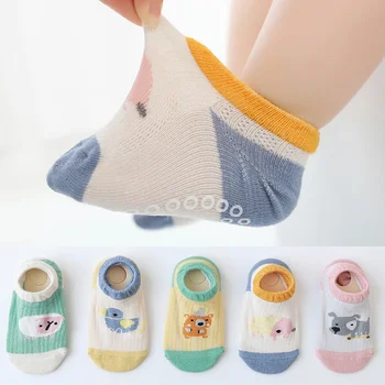 Детские сетчатые тонкие хлопчатобумажные нескользящие носки в пол с мультяшным животным принтом, короткие носки до щиколоток в виде трубки для детской одежды