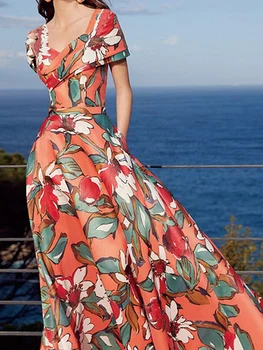Дизайнерское модное Летнее Новое Женское элегантное платье Миди с принтом знаменитостей в богемном стиле для пляжного отдыха, повседневное Винтажное платье Миди с принтом высокого качества
