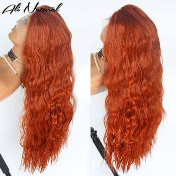 Длинноволновый оранжевый синтетический кружевной парик для женского ежедневного макияжа, парики из синтетического кружева спереди без термостойких волокон