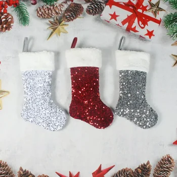 Европейские и американские Праздничные Рождественские носки, Носки с блестками, вышитые бисером, Аксессуары для подвесок на Рождественскую елку, Креативный Праздничный кулон