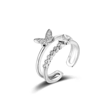 Женская корейская версия простого открытого кольца-бабочки, японское и корейское модное кольцо на указательный палец, серебряные украшения