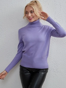 Женские базовые свитера Wixra с высоким воротом, длинный рукав, приталенный Мягкий теплый осенне-зимний повседневный вязаный топ 2023 г.