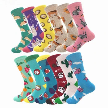Женские носки Happy Socks с забавным рисунком животных, индивидуальный дизайн, дышащие носки средней длины с изображением кошки и бабочки, кальцетины