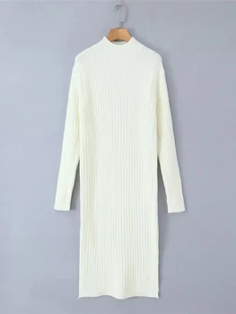 Женские осенние повседневные платья-пуловеры с полувысоким воротником 2023, шикарное женское Прямое эластичное белое длинное платье с длинным рукавом с длинным рукавом