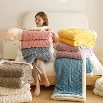 Зимнее Теплое Утолщенное плюшевое одеяло из ягненка, Флисовые пледы для кровати, покрывало из кораллового велета, домашний текстиль