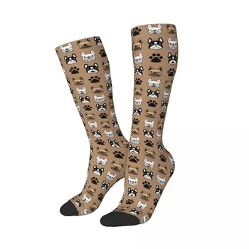 Зимние длинные носки с собачьей лапой французского бульдога для унисекс, компрессионные носки с принтом, Идея Рождественских подарков