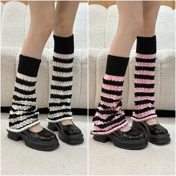 Зимние Полосатые трикотажные гетры для девочек с дырками в готическом стиле Панк, чехлы для ног, Носки до колен, Уличная одежда Harajuku, чехол для ног, 2 шт.